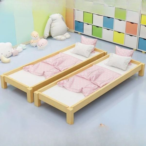 "Simple Unfinished Color Pine Wood Standard Children Bed for Gender Neutral with Guardrail"