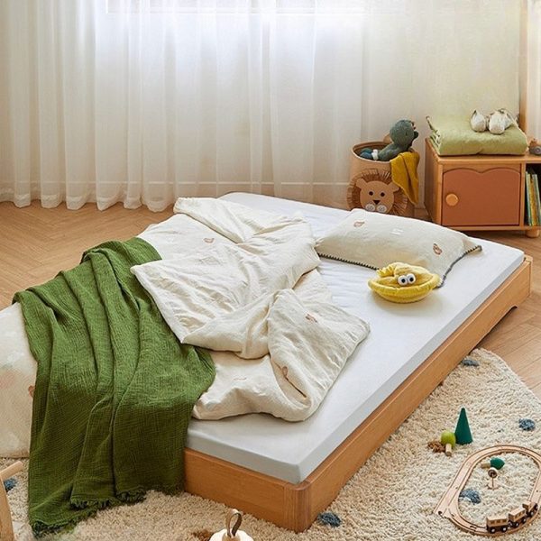 "Elegant Wood Color Contemporary Wood Standard Kids Bed with Coir Mattress Gender Neutral"