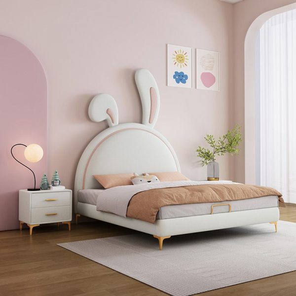 "Chic Chalk Timber Standard Kids Bed with Animals Theme, Pleather Upholstery, Coir Mattress & Headboard for Girl/Woman+"