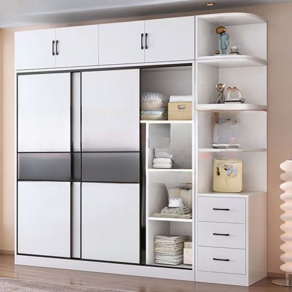 "White Composite Wood Children's Wardrobe with Shelf, Drawer, Clothing Rod, and Door"