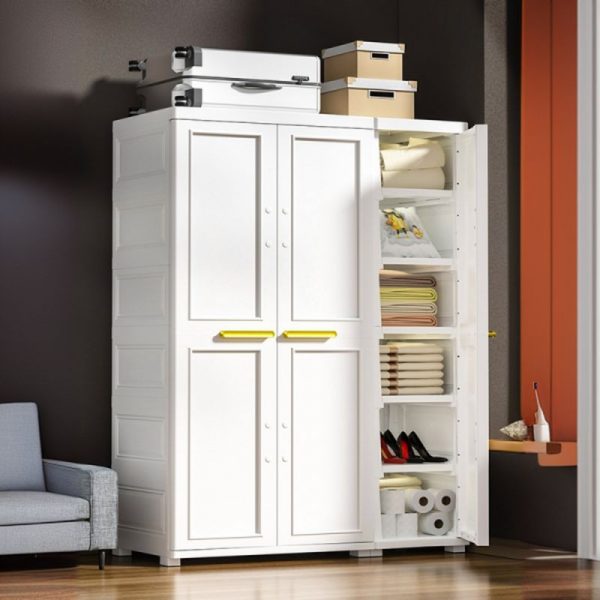 "Versatile Children's Wardrobe with Synthetic Material, Shelf, Drawer, Clothing Rod, and Door"