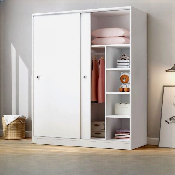 "Children's Wardrobe in Composite Wood with Shelf, Clothing Rod, and 2 Doors"
