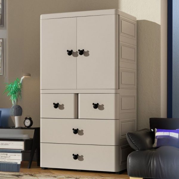 "Synthetic Material Children's Wardrobe with Shelf, Drawer, Clothing Rod, and Door"