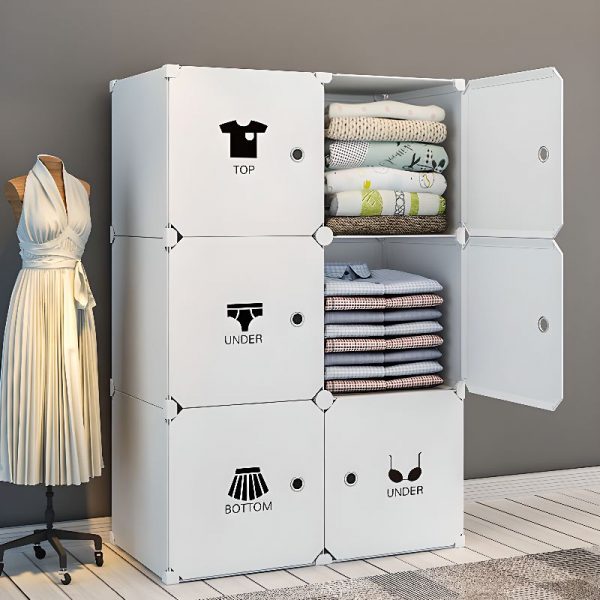 "Chalk-Colored Kids Armoire with Plastic Build, Shelf, and Door"