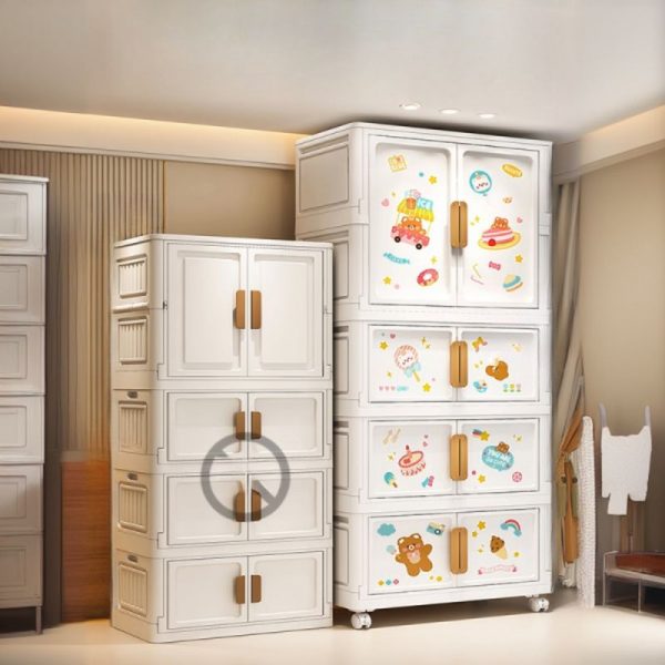 "Cartoon Themed Chalk Plastic Kids Armoire with Shelf, Clothing Rod, and Door"