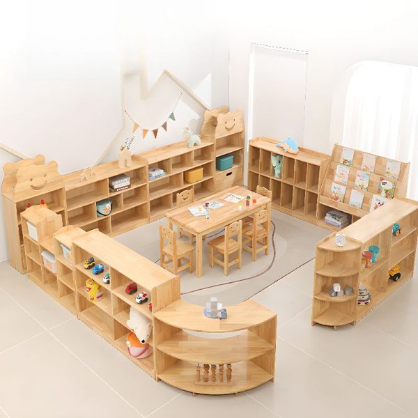 "Wood Color Standard Kids Bookshelf with 4/3 Shelves, Horizontal/Vertical, Closed/Open Back, Timber, Self-supporting, Scratch-tolerant"