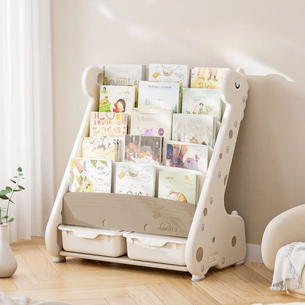 "Animal-Themed Standard Children's Bookshelf with Multiple Shelves Options, Versatile Orientation, Polymerized Material Shelf, Scratch-tolerant, Closed Back"