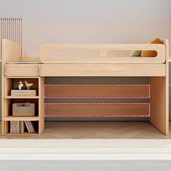 "Simple Timber Rustic Wood Gender Neutral Children Loft Bed with Container, Stairs, Guardrail"