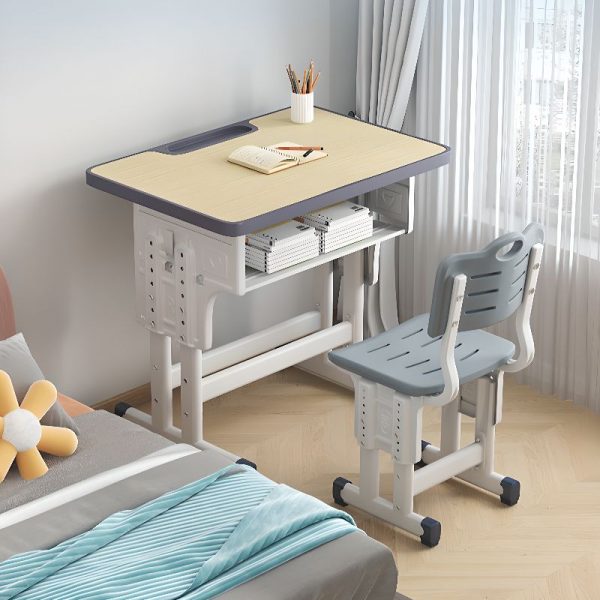 "Lime Green/Peony/Wood Grain Manufactured Wood Hydrophobic Multi-levelled Children Computer Desk with Container, Shelf, Chair"