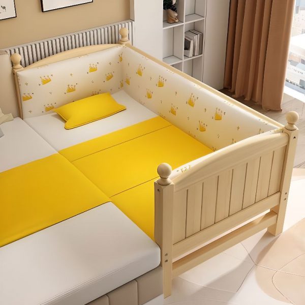 "Wood Grain Modish Lumber Standard Kids Bed with Ladder and Guardrail for Gender Neutral"