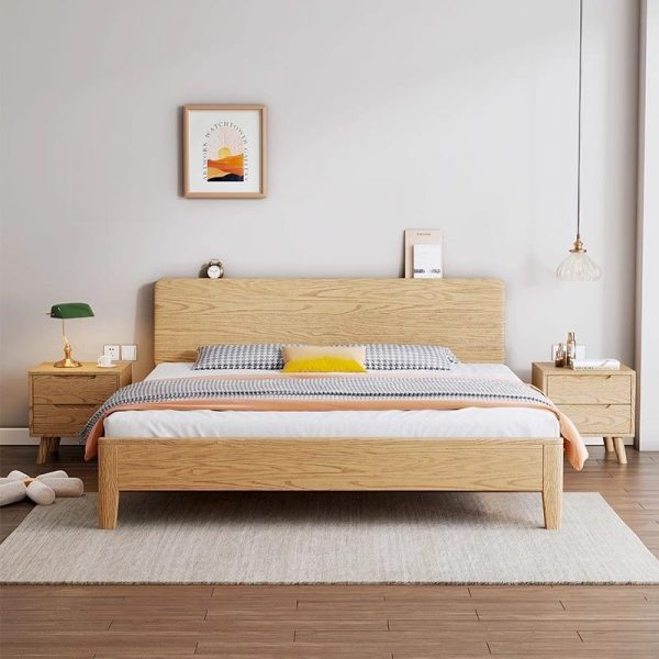 "Modern Natural Wood Standard Kids Bed in Wood Color with Panel Headboard and Coir Mattress for Gender Neutral"