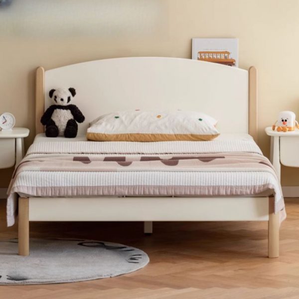 "Chalk Modern Natural Wood Standard Kids Bed with Panel Headboard and Coir Mattress, Gender Neutral"