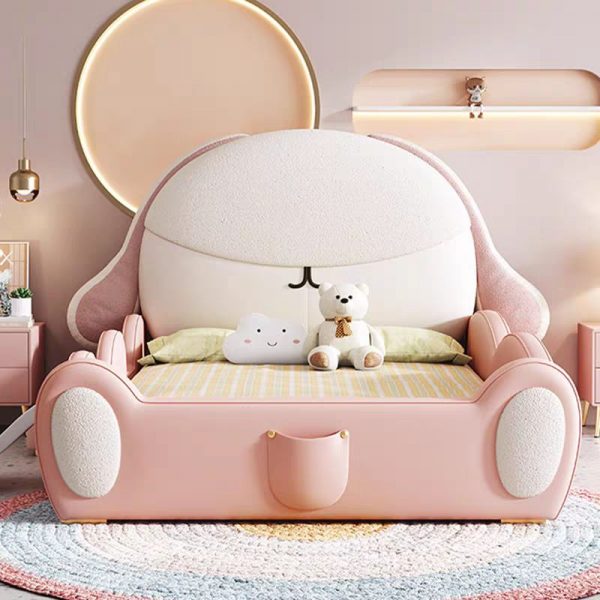 "Rose Colored Lift Up Storage Children Bed with Animals Theme, Synthetic Leather, Footboard, Girl/Woman+, Stairs and Slide"