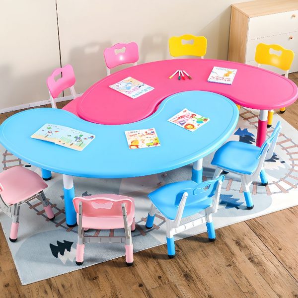 "Height-adjustable Children Computer Desk with Polymer Table Top in Purple/Cerulean/Lime Green"