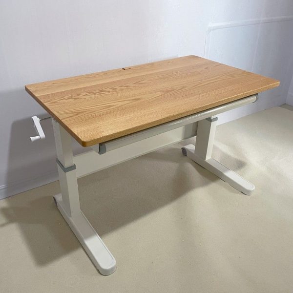 "Oak Wood Grain Kids Computer Desk with Adjustable Height, Locker, Shelf, and Drawer"