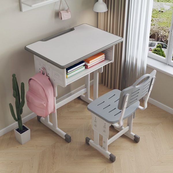"Wood Adjustable Height Children Computer Desk Dove Grey/Green/Pink Damp-proof with Repository and Shelf"