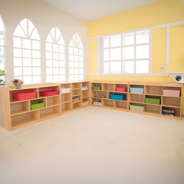 "Wood Color Standard Children's Bookshelf, Horizontal/Vertical, Standalone with Natural Wood Shelves, Scratch-tolerant, Closed/Open Back"