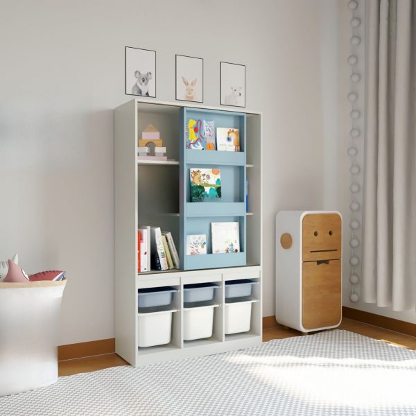 "Standard Children's Bookshelf with 7 Timber Shelves, Vertical Orientation, Standalone, Scratch-tolerant, Closed Back"
