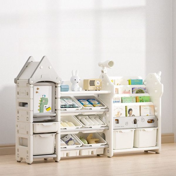 "White Standard Children's Bookshelf with Multiple Shelves, Horizontal Orientation, Polymerized Material Shelf, Standalone, Scratch-tolerant, Closed Back"