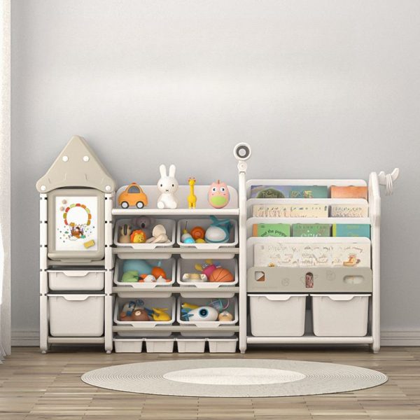 "Cream Standard Kids Bookshelf with 6 Shelves, Horizontal Orientation, Closed Back, Polymer Compound, Independent, Scratch-proof"
