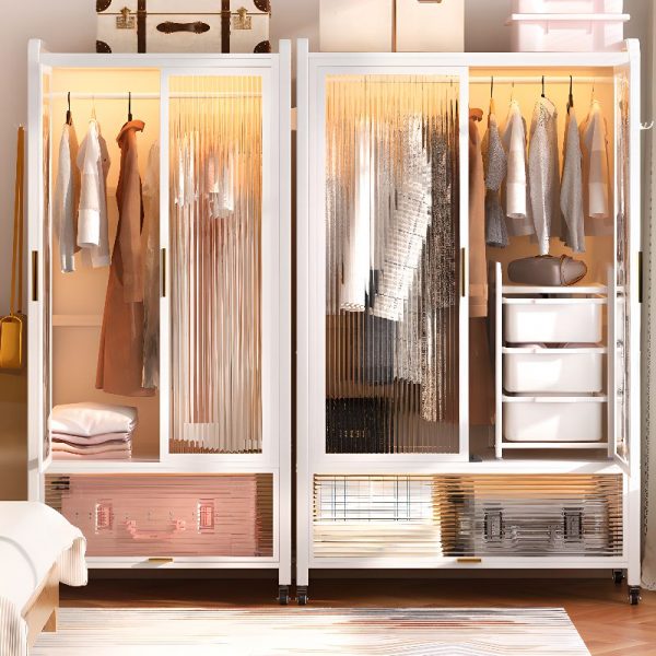 "Chalk Steel Kids Armoire with Shelf, Clothing Rod, and Door"
