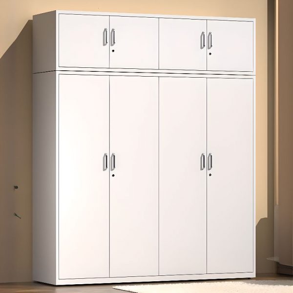 "Chalk-Colored Kids Armoire with Metal Shelf, Clothing Rod, and Door"