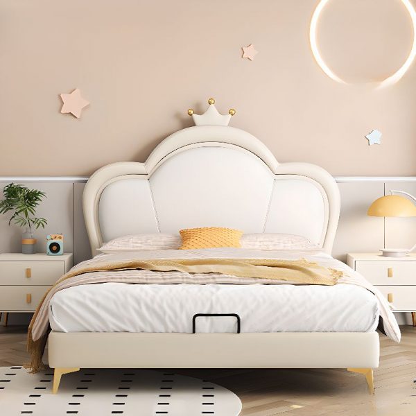 "Modern Chalk Timber Standard Kids Bed with Headboard and Coir Mattress for Gender Neutral"