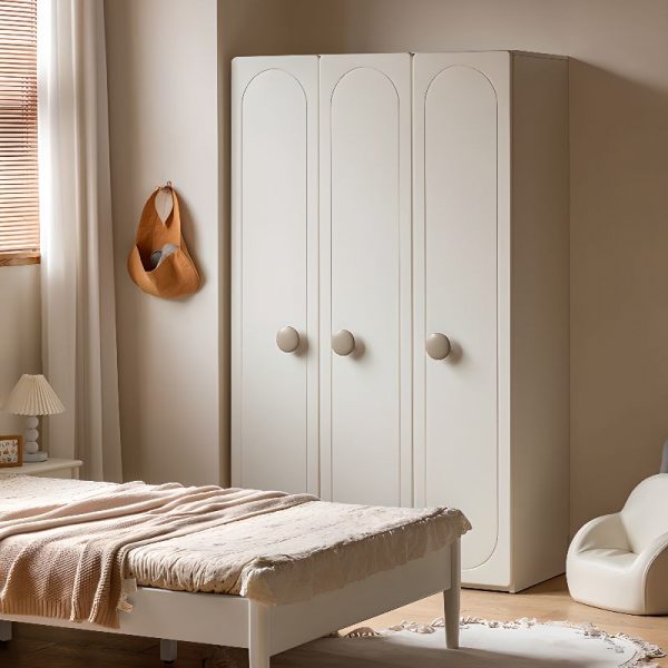 "Functional Kids Armoire in Lumber with Shelf, Clothing Rod, and Door"