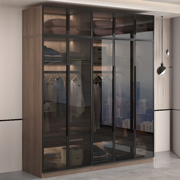 "Dark Brown Lumber Kids Armoire with Shelf, Clothing Rod, and Door"