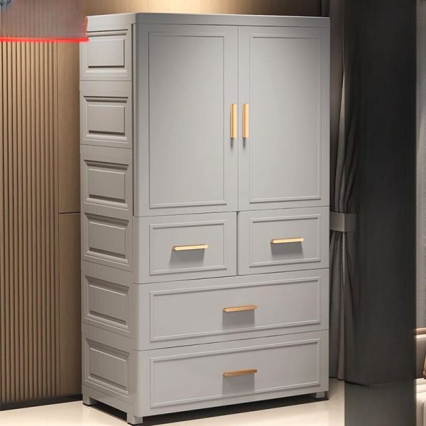 "Versatile Kids Armoire with Plastic Build, Shelf, 5 Drawers/3 Drawers/4 Drawers, Clothing Rod, and 2 Doors"